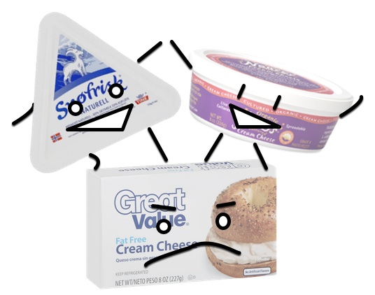 Snofrisk and Nancy's Organic cream cheese triumphing over Great Value brand Snofrisk and Nancy's Organic cream cheese triumphing over Great Value brand